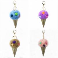 Rabbit Fur Key Chain, with Zinc Alloy, Ice Cream, gold color plated 
