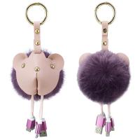 Rabbit Fur Key Chain, with PU Leather & Zinc Alloy, gold color plated 