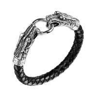 Leather Bracelet, with Stainless Steel, Dragon, Unisex, black Approx 8.3 Inch 
