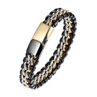 Кожа браслет, с нержавеющая сталь, Другое покрытие, Мужская & двухцветный, длина:Приблизительно 8.3 дюймовый, продается Strand