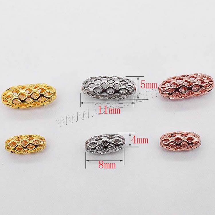Brass Spacer Beads, Oval, plated, different size for choice & hollow, 11x5mm, 8x4mm, Hole:Approx 0.5-1mm, Sold By PC