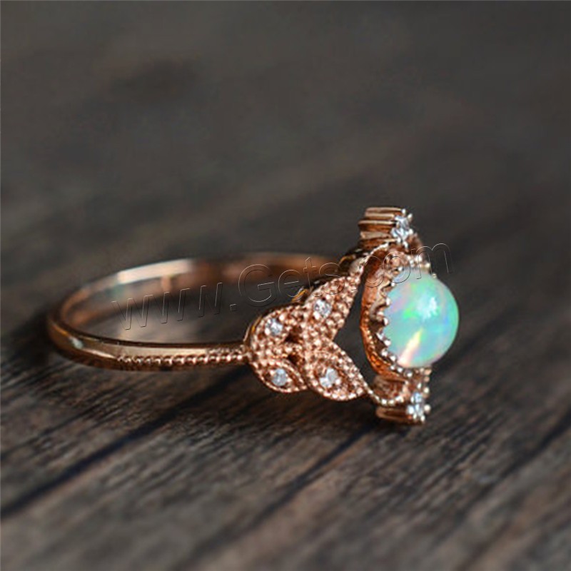 Brass Finger Ring, with Opal, rose gold color plated, different size for choice & for woman & with rhinestone, Sold By PC