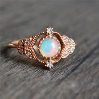 Brass Finger Ring, with Opal, rose gold color plated & for woman & with rhinestone 