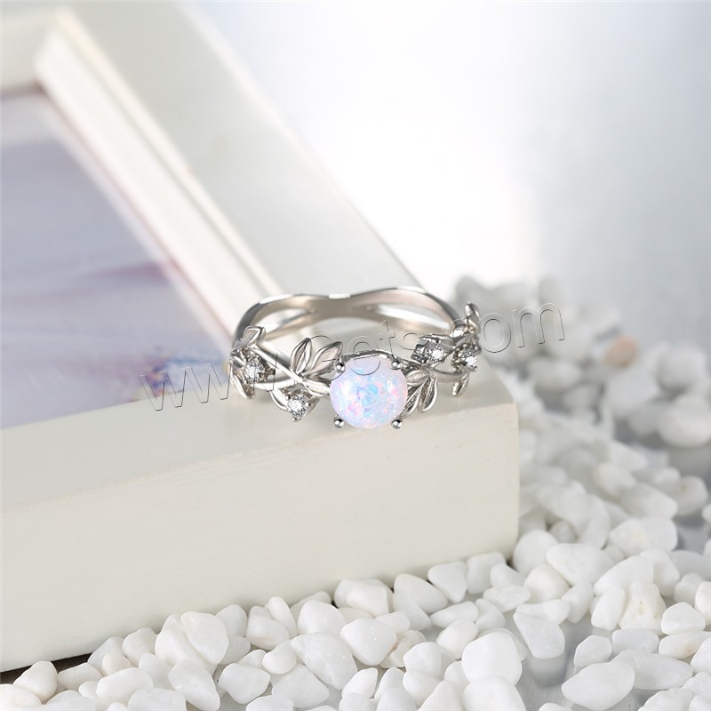 Brass Finger Ring, with Opal, platinum plated, different size for choice & for woman & with rhinestone, 7mm, Sold By PC