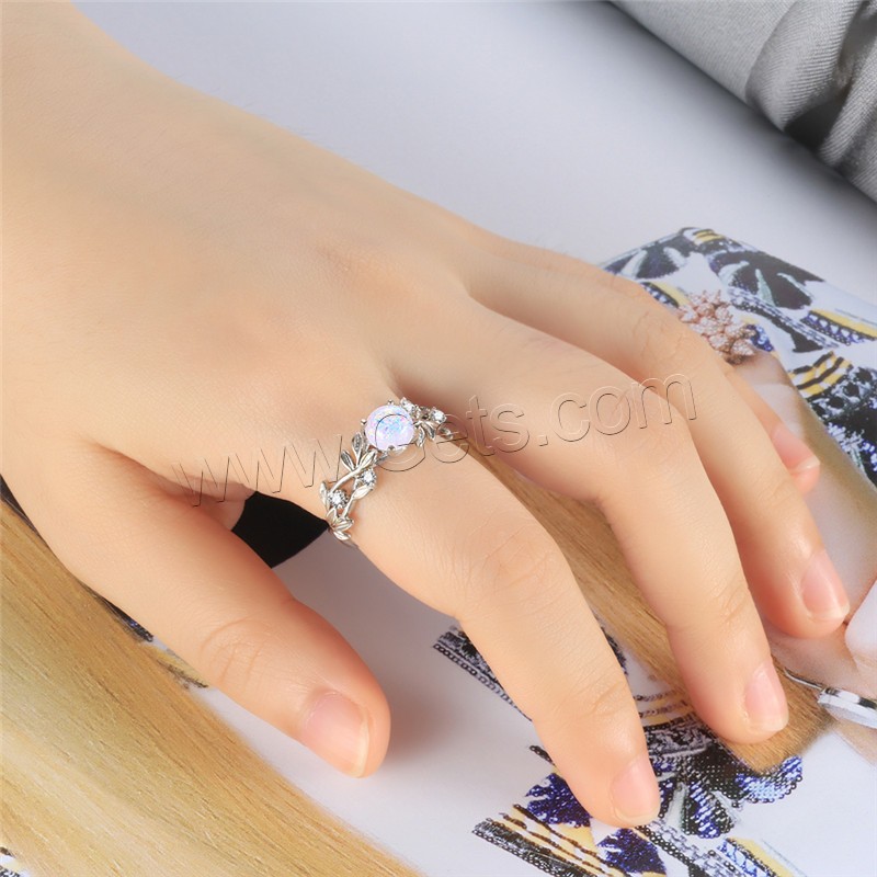 Brass Finger Ring, with Opal, platinum plated, different size for choice & for woman & with rhinestone, 7mm, Sold By PC