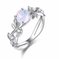 Brass Finger Ring, with Opal, platinum plated & for woman & with rhinestone, 7mm 