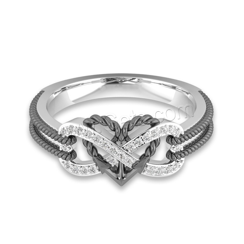 Brass Finger Ring, Heart, plated, different size for choice & micro pave cubic zirconia & for woman, Sold By PC