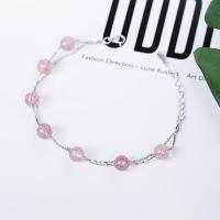 925 Sterling Silver Bracelet, with Strawberry Quartz, with 1.18lnch extender chain, platinum plated, oval chain & box chain & for woman & , 6mm Approx 5.9 Inch 