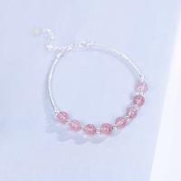 925 Sterling Silver Bracelet, with Strawberry Quartz, with 1.18lnch extender chain, platinum plated, for woman, 6mm Approx 5.3 Inch 