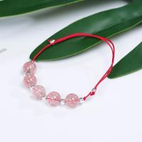 925 Sterling Silver Bracelet, with Nylon Cord & Strawberry Quartz, adjustable & for woman, 6mm Approx 7.5 Inch 