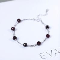 925 Sterling Silver Bracelet, with Garnet, with 1.18lnch extender chain, platinum plated, oval chain & box chain & for woman & , 5mm Approx 5.9 Inch 