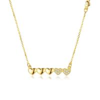 Cubic Zircon Micro Pave Brass Necklace, with 50mm extender chain, Flat Heart, real gold plated, oval chain & micro pave cubic zirconia & for woman, nickel, lead & cadmium free Approx 15.7 Inch 