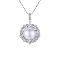 Freshwater Pearl Brass Necklace, with Freshwater Pearl, with 50mm extender chain, Flower, platinum plated, box chain & micro pave cubic zirconia & for woman, nickel, lead & cadmium free Approx 15.7 Inch 
