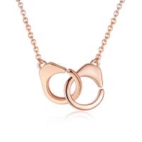 Brass Jewelry Necklace, with 50mm extender chain, Handcuffs, real rose gold plated, oval chain & for woman, nickel, lead & cadmium free Approx 15.7 Inch 