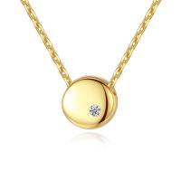 Brass Cubic Zirconia Necklace, with 50mm extender chain, Flat Round, plated, oval chain & for woman & with cubic zirconia nickel, lead & cadmium free Approx 15.7 Inch 
