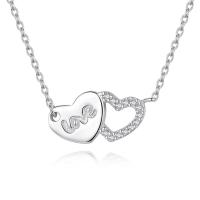 Cubic Zircon Micro Pave Brass Necklace, with 50mm extender chain, Flat Heart, platinum plated, oval chain & micro pave cubic zirconia & for woman, nickel, lead & cadmium free Approx 15.7 Inch 