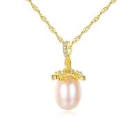 Freshwater Pearl Brass Necklace, with Freshwater Pearl, with 50mm extender chain, Flower Bud, plated, Singapore chain & micro pave cubic zirconia & for woman nickel, lead & cadmium free Approx 15.7 Inch 
