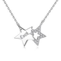Cubic Zircon Micro Pave Brass Necklace, with 50mm extender chain, Flat Star, platinum plated, oval chain & with letter pattern & micro pave cubic zirconia & for woman, nickel, lead & cadmium free Approx 15.7 Inch 
