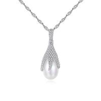 Freshwater Pearl Brass Necklace, with Freshwater Pearl, with 50mm extender chain, Flower, platinum plated, Singapore chain & micro pave cubic zirconia & for woman, nickel, lead & cadmium free Approx 15.7 Inch 