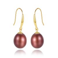 Freshwater Pearl Brass Earring, with Freshwater Pearl, Oval, 18K gold plated, for woman nickel, lead & cadmium free 
