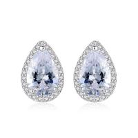 Brass Stud Earring, with Austrian Crystal, Teardrop, platinum plated, micro pave cubic zirconia & for woman nickel, lead & cadmium free 