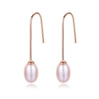 Freshwater Pearl Brass Earring, with Freshwater Pearl, Oval, real rose gold plated, for woman nickel, lead & cadmium free 