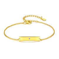 Cubic Zirconia Brass Bracelets, with 60mm extender chain, Rectangle, real gold plated, oval chain & for woman & with cubic zirconia, nickel, lead & cadmium free Approx 6.7 Inch 