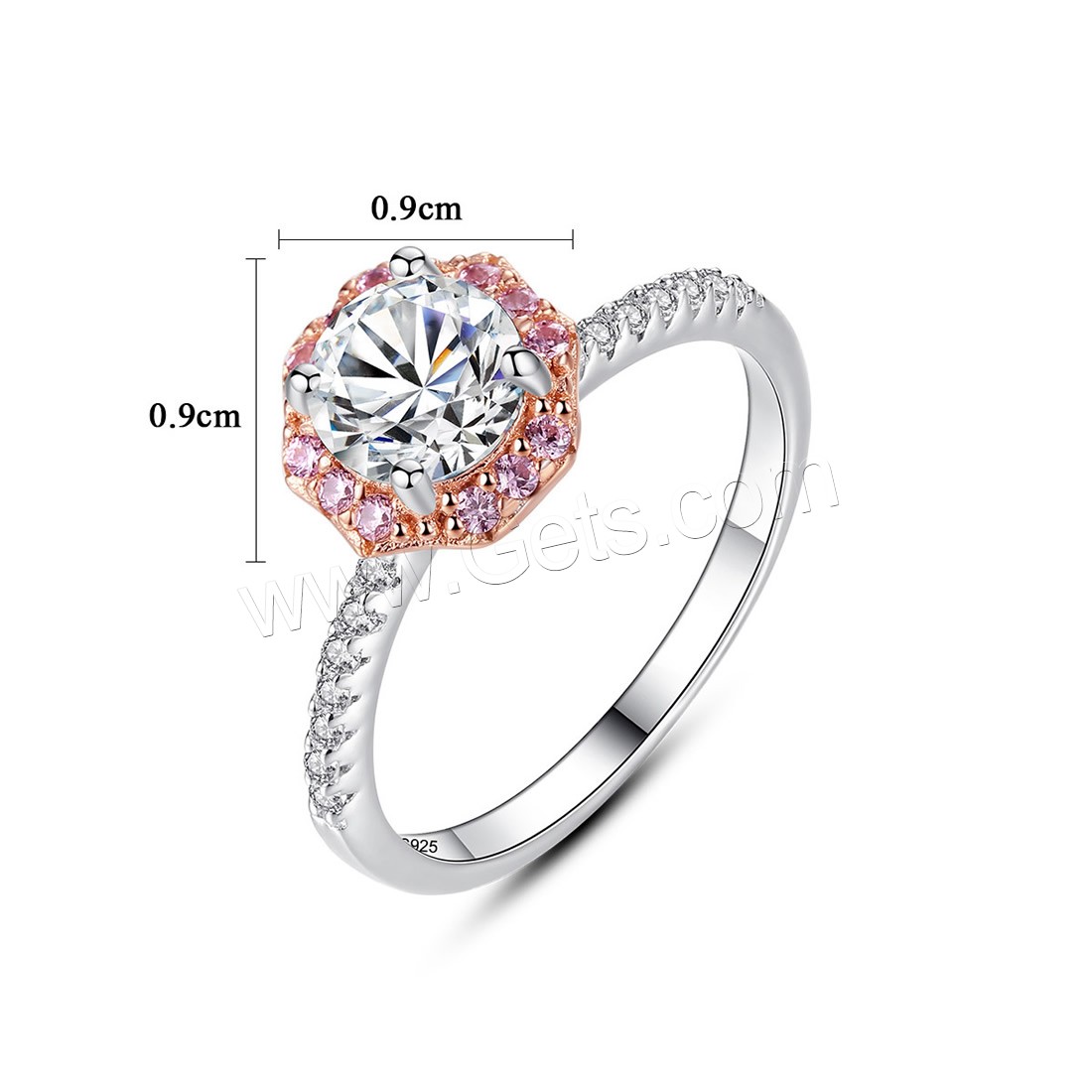 Zirkonia Messing Finger Ring, Blume, plattiert, verschiedene Größen vorhanden & für Frau & mit kubischem Zirkonia, frei von Nickel, Blei & Kadmium, 9x9mm, verkauft von PC