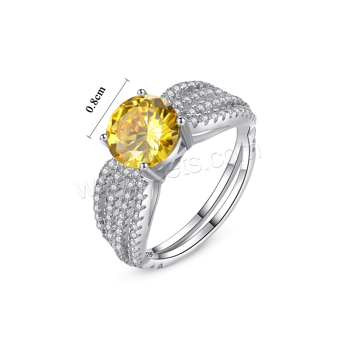 Zirkonia Messing Finger Ring, platiniert, verschiedene Größen vorhanden & für Frau & mit kubischem Zirkonia, frei von Nickel, Blei & Kadmium, 8mm, verkauft von PC