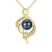 Freshwater Pearl Brass Necklace, with Freshwater Pearl, with 50mm extender chain, Music Note, plated, box chain & micro pave cubic zirconia & for woman nickel, lead & cadmium free Approx 15.7 Inch 