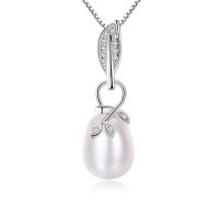 Freshwater Pearl Brass Necklace, with Freshwater Pearl, with 50mm extender chain, Oval, platinum plated, box chain & micro pave cubic zirconia & for woman, nickel, lead & cadmium free Approx 15.7 Inch 