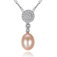 Freshwater Pearl Brass Necklace, with Freshwater Pearl, with 50mm extender chain, Oval, platinum plated, Singapore chain & for woman & with cubic zirconia, nickel, lead & cadmium free Approx 15.7 Inch 