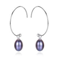 Freshwater Pearl Brass Earring, with Freshwater Pearl, Oval, platinum plated, for woman nickel, lead & cadmium free 