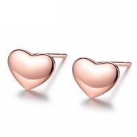 Brass Stud Earring, Flat Heart, real rose gold plated, for woman, nickel, lead & cadmium free 