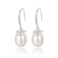Freshwater Pearl Brass Earring, with Freshwater Pearl, Oval, plated, micro pave cubic zirconia & for woman nickel, lead & cadmium free 