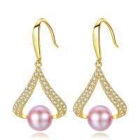 Freshwater Pearl Brass Earring, with Freshwater Pearl, plated, micro pave cubic zirconia & for woman nickel, lead & cadmium free 