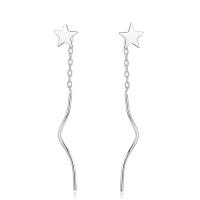 Brass Thread Through Earrings, Flat Star, platinum plated, oval chain & for woman, nickel, lead & cadmium free 