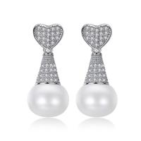 Freshwater Pearl Brass Earring, with Freshwater Pearl, platinum plated, micro pave cubic zirconia & for woman nickel, lead & cadmium free 