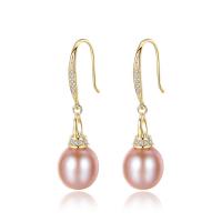 Freshwater Pearl Brass Earring, with Freshwater Pearl, Oval, plated, micro pave cubic zirconia & for woman nickel, lead & cadmium free 