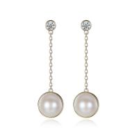 Freshwater Pearl Brass Earring, with Freshwater Pearl, real gold plated, oval chain & for woman & with cubic zirconia nickel, lead & cadmium free 