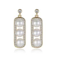 Freshwater Pearl Brass Earring, with Freshwater Pearl, real gold plated, micro pave cubic zirconia & for woman nickel, lead & cadmium free 