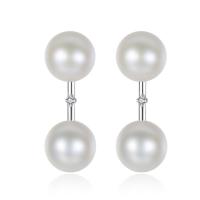 Brass Stud Earring, with Freshwater Pearl, platinum plated, for woman & with cubic zirconia nickel, lead & cadmium free 