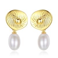 Freshwater Pearl Brass Earring, with Freshwater Pearl, real gold plated, for woman, nickel, lead & cadmium free 