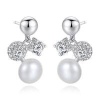 Freshwater Pearl Brass Earring, with Freshwater Pearl, platinum plated, micro pave cubic zirconia & for woman, nickel, lead & cadmium free 