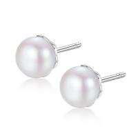 Brass Stud Earring, with Freshwater Pearl, Round, platinum plated, for woman nickel, lead & cadmium free 