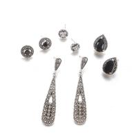 Zinc Alloy Earring Set, silver color plated, for woman & with cubic zirconia & blacken  9mm, 12mm 