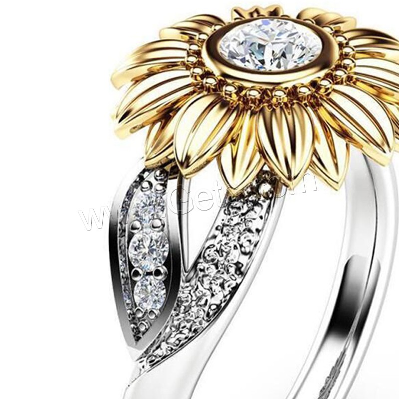 Zinc Alloy Finger Ring, Flower, plated, different size for choice & for woman & with cubic zirconia, Sold By PC