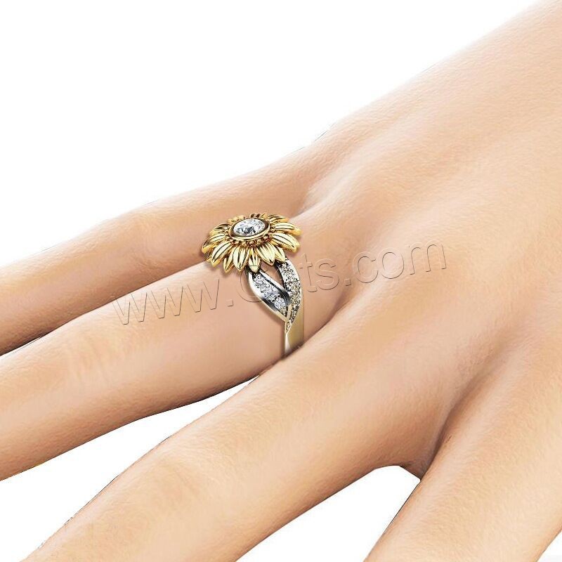 Zinc Alloy Finger Ring, Flower, plated, different size for choice & for woman & with cubic zirconia, Sold By PC