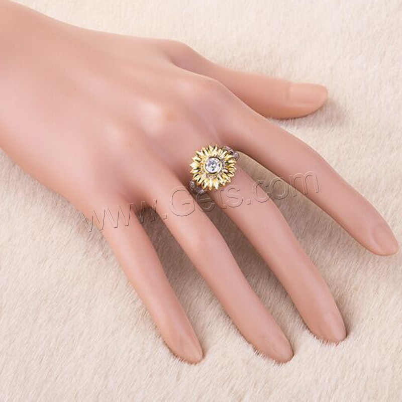 aleación de zinc anillo, Flor, chapado, diverso tamaño para la opción & para mujer & con circonia cúbica, Vendido por UD