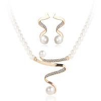 Rhinestone Zinc Alloy Jewelry Set, earring & necklace, with Plastic Pearl, gold color plated, adjustable & ball chain & for woman & with rhinestone, 30mm, 20mm Approx 21 Inch 